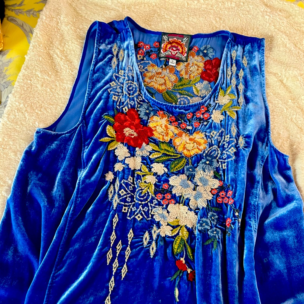 Johnny Was velvet top with exquisite embroidery.